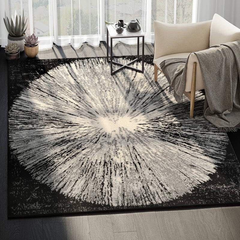 Wrought Studio Quinnlynn Power Loom Black/Ivory Rug Wayfair.ca